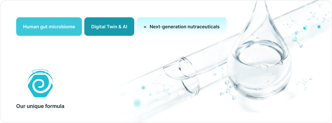 Human gut microbiome + Digital Twin & AI = Next-generation nutraceuticals — our unique formula